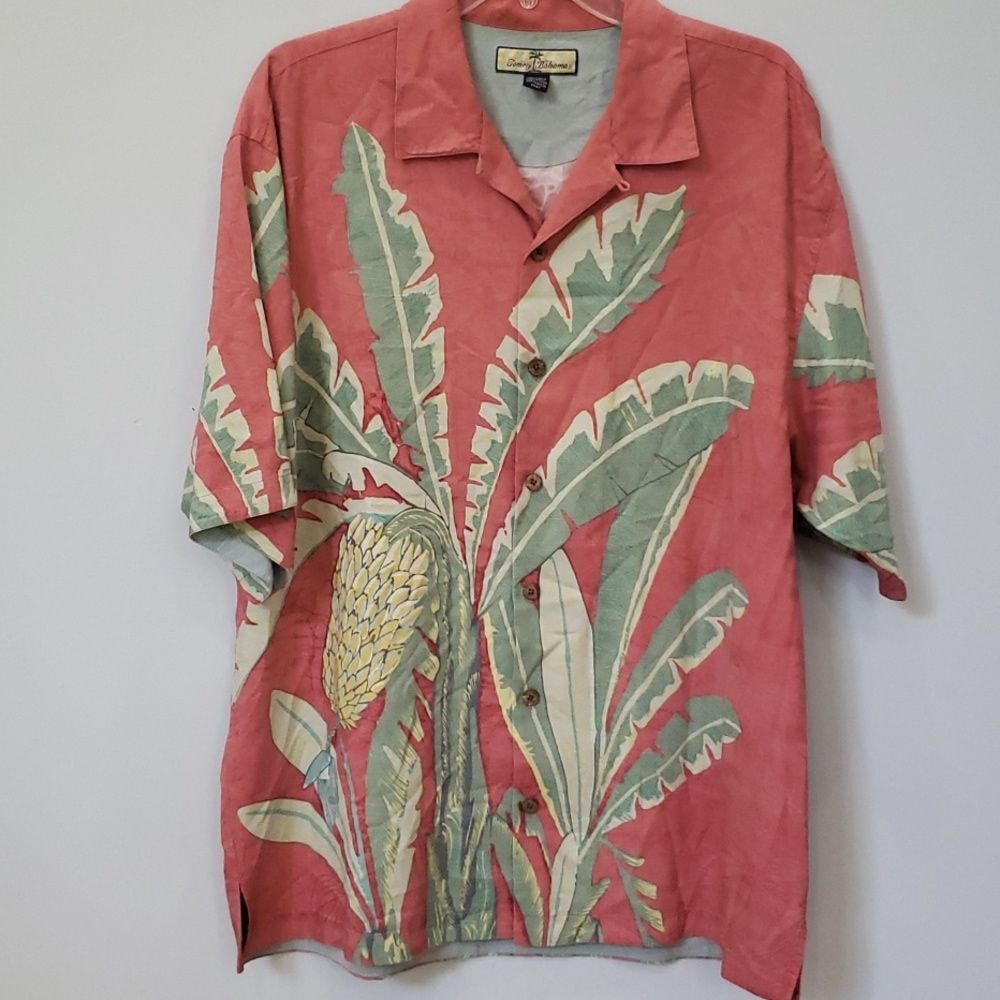 Tommy Bahama Hawaiian Shirt Mens sz L 100% Silk Banana Palm